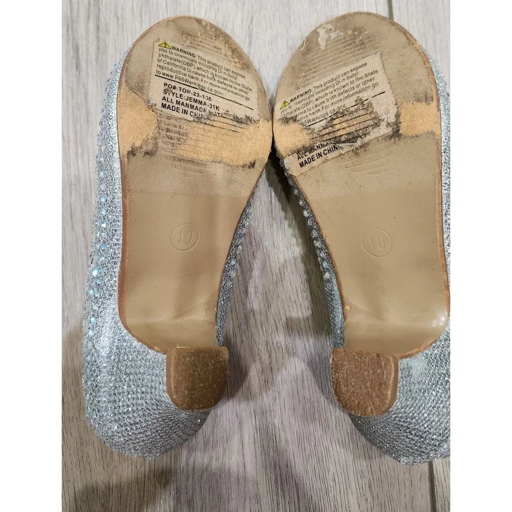 Girls Size 10 Silver Glitter Rhinestone Low Heel Pumps Dress Up Shoes Holiday